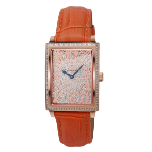 妙时空(MIUSKONE)方形商务名媛瑞士机芯意大利小牛皮表带 – 典雅系列MS35(遇国庆/春节将于假后首日发货) 玫瑰金橙带镶砖款