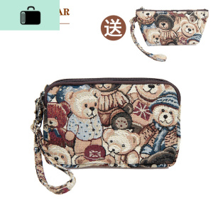 小熊三拉链迷你手包手拿包手抓包女小包可爱帆布多层6p手机零钱包NEW LAKE女手包