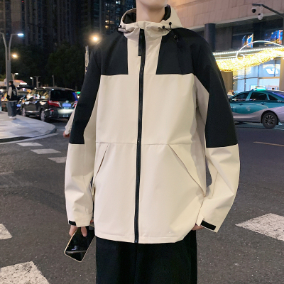 [3件8.5折186.9元,叠加优惠券]唐狮外套男冬季新款拼接加绒加厚连帽户外休闲防风冲锋少年男