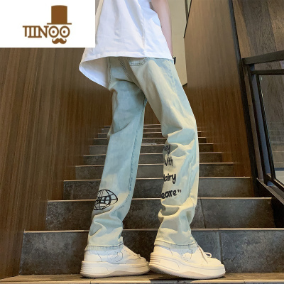 YANXU美式潮牌vibe风黄泥色牛仔裤男夏季薄款宽松直筒裤子高街潮流痞帅