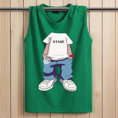 2021新款男无袖T恤运动背心个性卡通学生韩版棉圆领坎袖衫伊格(shanyige)