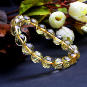 天然金发晶质感水晶手链男女钛晶单圈贵气个性时尚礼品手串5A7A级送女朋友老婆情人节七夕生日礼物