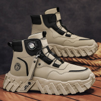 个性工装机械风马丁靴男士旋转纽扣潮鞋厚底增高男鞋高帮秋冬新款