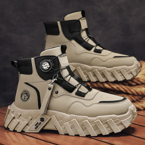 个性工装机械风马丁靴男士旋转纽扣潮鞋厚底增高男鞋高帮秋冬新款