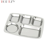 toptzy TZ5071742 304不锈钢餐盘学校食堂大圆五格饭盘快餐盘 360*270*24