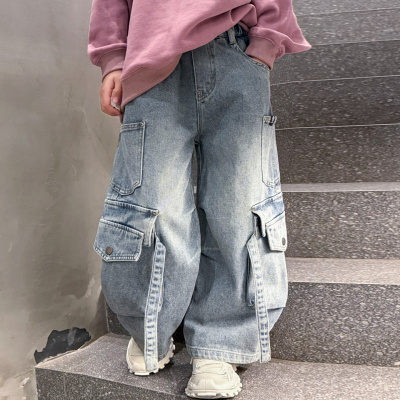 男童裤子春季2026春秋新款中大童装春装长裤潮男孩儿童工装牛仔裤