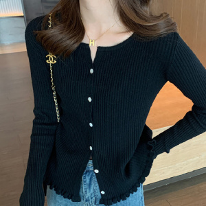 纯色开衫针织外套女新款秋冬季内搭打底毛衣小个子设计感小众上衣