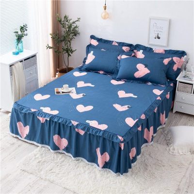 美帮汇全棉床罩床套防滑床裙式单件全棉保护防尘米床单1三件套花边公主 青春 150x200[单件床裙]