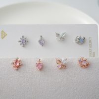 韩国进口小巧精致爱心蝴蝶小熊甜美精致钛钢针耳骨钉单只圆球堵送女朋友老婆情人节七夕生日礼物