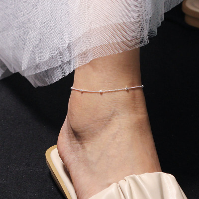 新款纯银脚链复古森系银饰个性饰品韩版学生简约闪珠脚饰脚踝链送女朋友老婆情人节七夕生日礼物