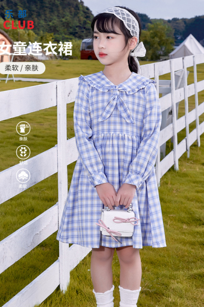 [1件3折]铅笔俱乐部童装秋装新款女童连衣裙中大童风长袖格子裙子