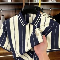 色织半拉链polo衫男2026夏季新款时尚条纹刺绣马标翻领短袖男T恤