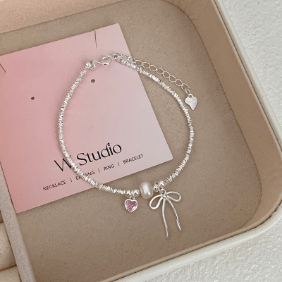 S925纯银蝴蝶结甜心碎银子手链女甜美可爱手饰银饰韩系手串潮送女朋友老婆情人节七夕生日礼物