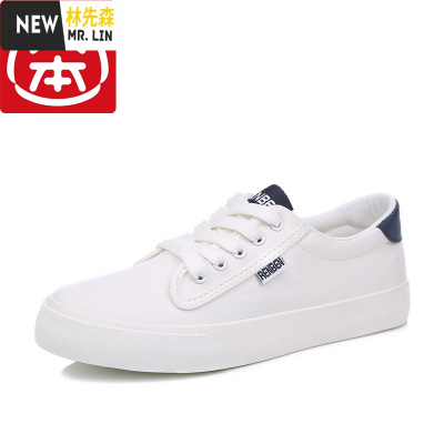 林先森帆布鞋街拍小白鞋女ins情侣百搭平底港风板鞋学生韩版原宿帆布鞋