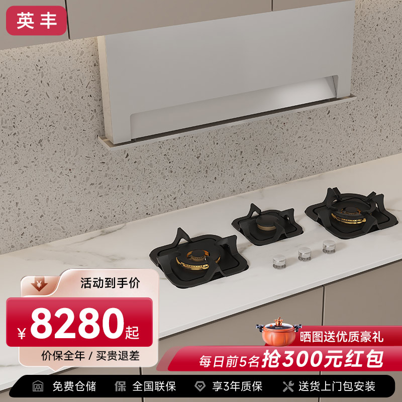 英丰抽油烟机 侧吸式变频家用厨房油烟机 隐形升降白色吸油烟机 [烟灶套装]升降烟机+三眼嵌入式岩板灶(弧形)