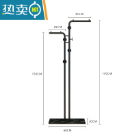 敬平衣帽架落地简约室内晒衣架阳台卧室挂衣架子家用简易单杆式晾衣架 带挂钩[黑色双杆]黑色底座