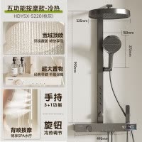 惠达(HUIDA)-HDY5X-S220卫浴奶油风淋浴淋雨花洒套装家用精铜数显 5功能背喷按摩出水
