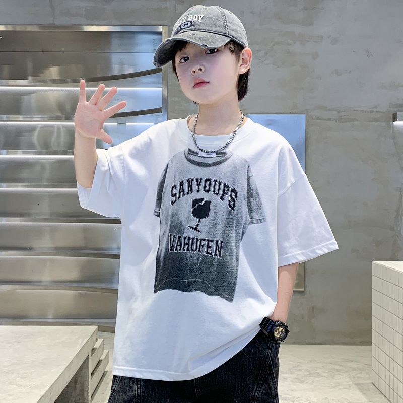 儿童装男童夏装短袖T恤2025新款夏季夏款帅气男孩上衣t中大童半袖