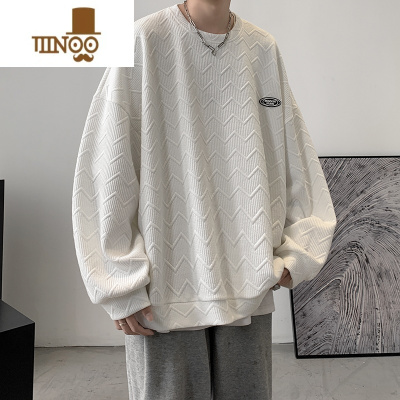 YANXU圆领卫衣男设计感小众潮ins立体纹理外套港风宽松无帽款上衣