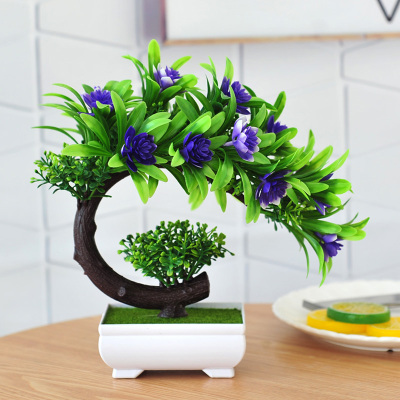 仿真绿植盆栽仿真花松树家居室内客厅造型盆景装饰品摆件-蓝色-C形清荷盆景蓝色