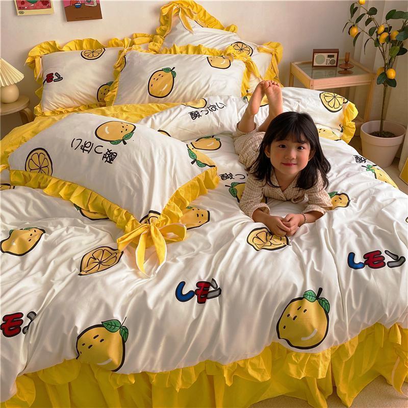 家柏饰(CORATED)小清新水洗棉床上用品四件套少女心公主风床单被罩三件套床裙被套