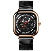 卡梭(KASSAW)手表男防水潮流镂空自动机械表时尚商务方形夜光男士手表15009