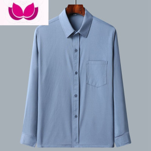 七斓爸爸长袖衬衫男士中年冰丝休闲衬衣装中老年人男装上衣夏季薄