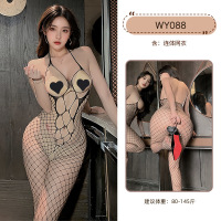 九里晴川情趣内衣连体网衣纯欲性感深V镂空诱惑开档网袜连体睡衣 九里晴川WY088[开裆网格连体衣] 均码