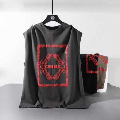个性背心男潮外穿打底宽松运动健身篮球坎肩砍袖宽肩无袖T恤上衣_812
