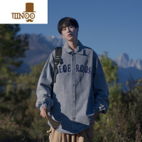 YANXU牛仔衬衫男秋季新款高街潮牌痞帅日系复古青少年宽松工装衬衣外套