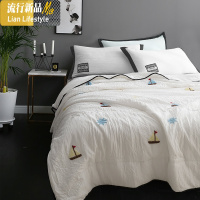 简约水洗棉夏被空调被夏凉被可水人双人简约纯色夏季薄被子 三维工匠