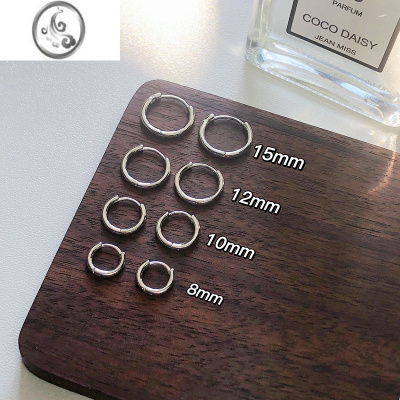 JiMi2022新款春夏潮流通体银银999耳骨环养耳洞圆素圈耳环男女睡觉不