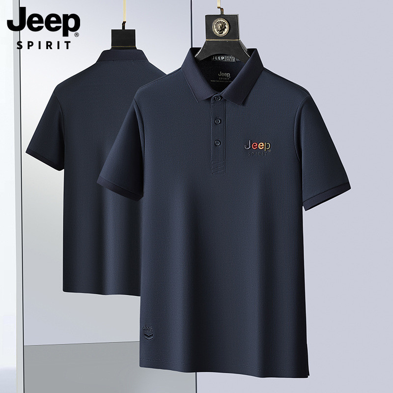 JEEP SPIRIT男士短袖T恤男款商务夏季休闲polo衫条纹宽松上衣男装