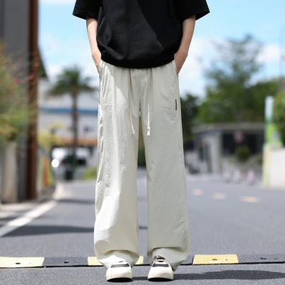 男士夏季薄款凉感阔腿裤直筒宽松大码中年爸爸装舒适透气休闲裤男