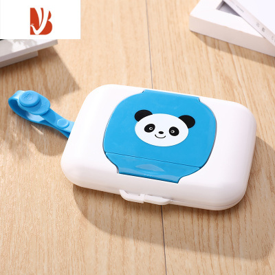 三维工匠[天天]外出婴儿口手湿巾盒新生儿便携式湿纸巾盒熊猫纸巾盒 天蓝色