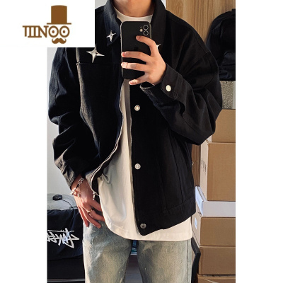 YANXUins美式高街潮流金属设计感牛仔夹克男 秋季休闲百搭宽松情侣外套