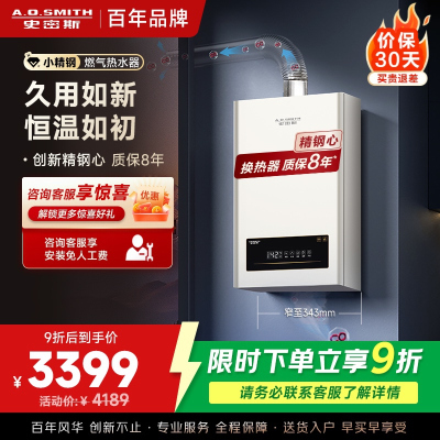 AO史密斯小体积16升精钢燃气热水器 JSQ31-EC3 负压燃烧更安全 精控恒温 家用持久恒温大水量