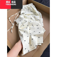 YIBUSHENG韩版百搭时髦chic高腰蝴蝶结印花休闲裤女宽松显瘦小个子九分裤