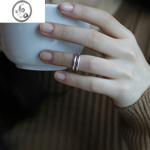 JiMi韩国韩版925银银双层双线关节小戒指尾戒特细小号时尚潮流银饰品 均色