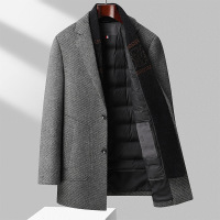 羊毛大衣风衣秋冬新款男士围巾款保暖羽绒拆卸内胆双面尼羊毛外套