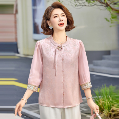 2026年洋气妈妈装七分袖小衫夏季轻薄款国风中老年女装衣服40-60