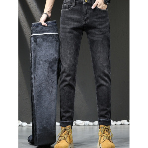 欧货牛仔裤男春秋加绒舒适弹力修身直筒裤男士新款百搭舒适休闲裤