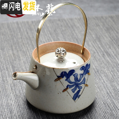 三维工匠手工提梁壶过滤泡茶壶大号陶瓷粗陶壶家用手抓壶日式创意功夫茶壶 古陶[茶壶]T梁壶吉瓷茶具