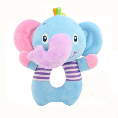 儿玩偶婴儿玩具动物摇铃BB棒抓握玩具0-12-24个月手握圈圈紫色