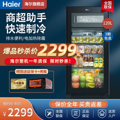 Haier海尔120升冰吧冷藏柜冰柜红酒柜家用保鲜冷冻展示柜茶叶化妆品办公室小型冰箱LC-120DF