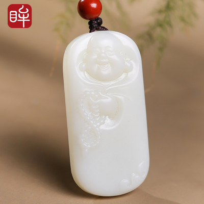 印象眸和田玉佛公吊坠白玉弥勒祥佛玉石坠子挂件附送证书