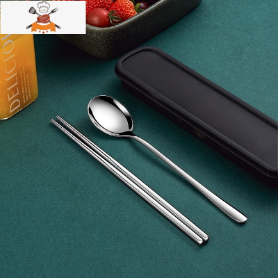 敬平304不锈钢筷子勺子便携式餐具学生三件单人套装叉子收纳盒一人食