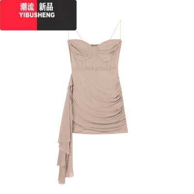 YIBUSHENG性感网纱拼接吊带连衣裙女季收腰紧身显瘦包臀小个子不规则短裙