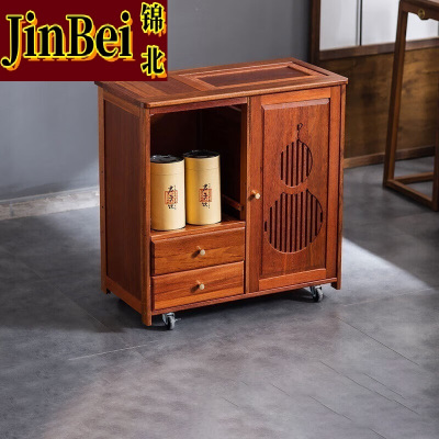 锦北实木移动茶水柜茶桌边柜泡茶台家用烧水壶一体边柜单门双抽带盖板