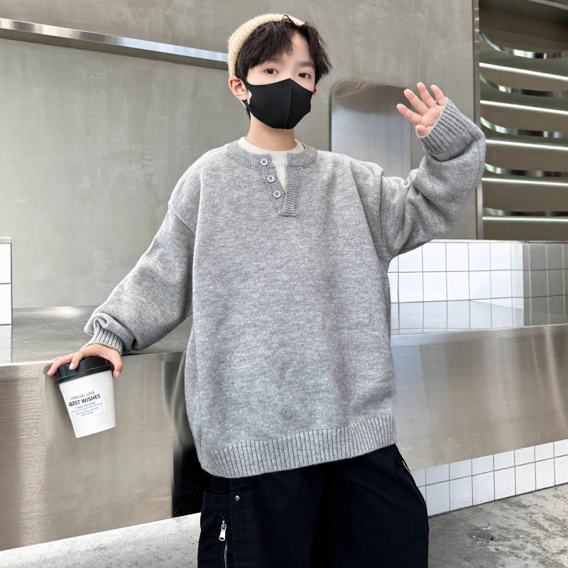 男童秋冬款毛衣新款男孩冬季韩版儿童假两件毛线衣中大童冬装